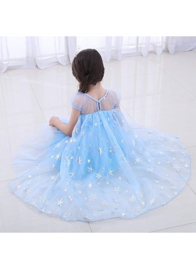 Generic - Skin-friendly Princess Elsa Dress, Blue Dress Costume for Girls, Gorgeous Elsa Dress with Unremovable Long Cape, for Birthday, Festival Party, Wedding Party and Other Special Occasions - Image 1