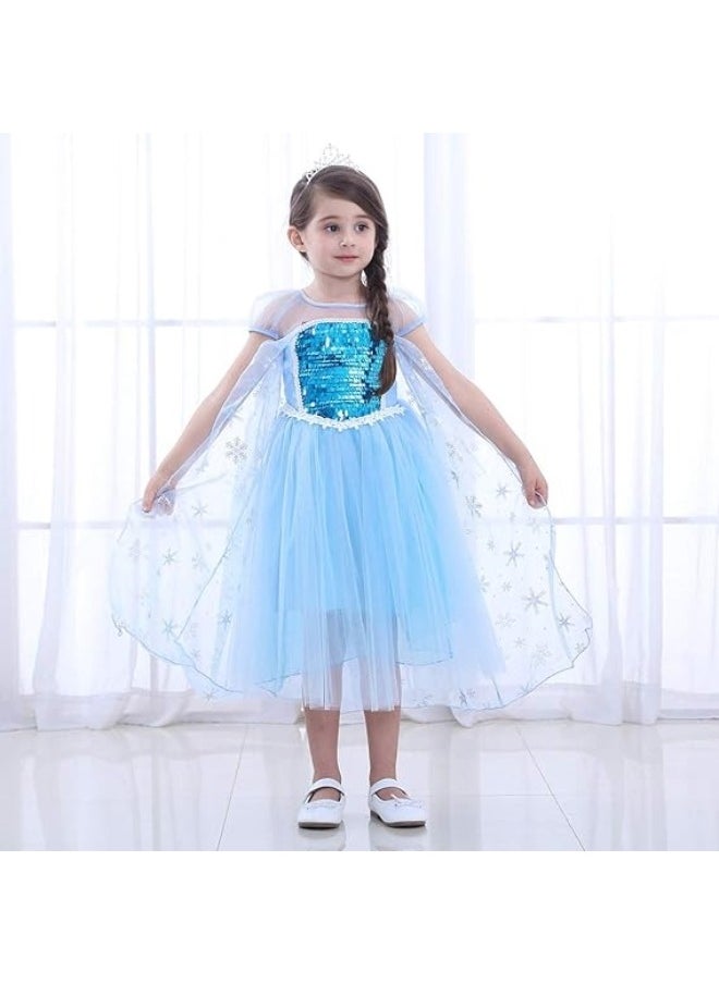 Generic - Skin-friendly Princess Elsa Dress, Blue Dress Costume for Girls, Gorgeous Elsa Dress with Unremovable Long Cape, for Birthday, Festival Party, Wedding Party and Other Special Occasions - Image 1