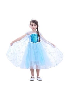 Skin-friendly Princess Elsa Dress, Blue Dress Costume for Girls, Gorgeous Elsa Dress with Unremovable Long Cape, for Birthday, Festival Party, Wedding Party and Other Special Occasions
