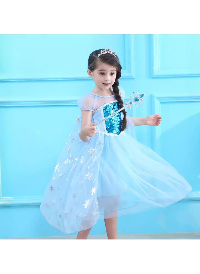 Generic - Skin-friendly Princess Elsa Dress, Blue Dress Costume for Girls, Gorgeous Elsa Dress with Unremovable Long Cape, for Birthday, Festival Party, Wedding Party and Other Special Occasions - Image 1