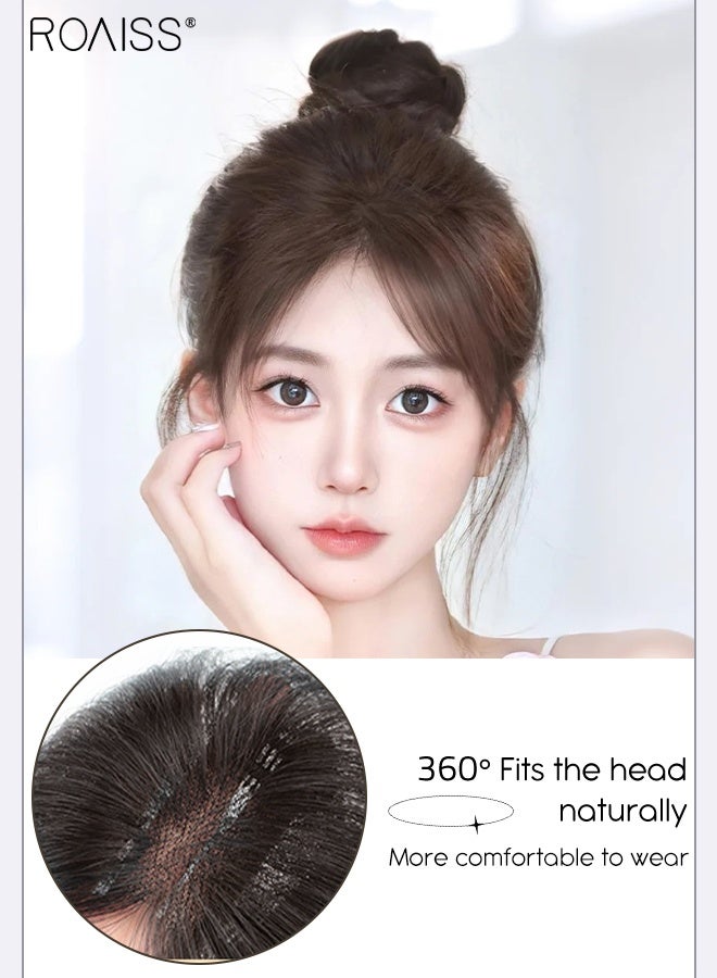 roaiss Women's Invisible Hair Topper with Bangs, Elegant Middle-parted Bangs, Thin  Breathable Inner Net Hairpiece, Suitable for Women with Sparse Hair Loss, Covering Grey Hair Increasing Hair Volume, Natural Black - Image 3