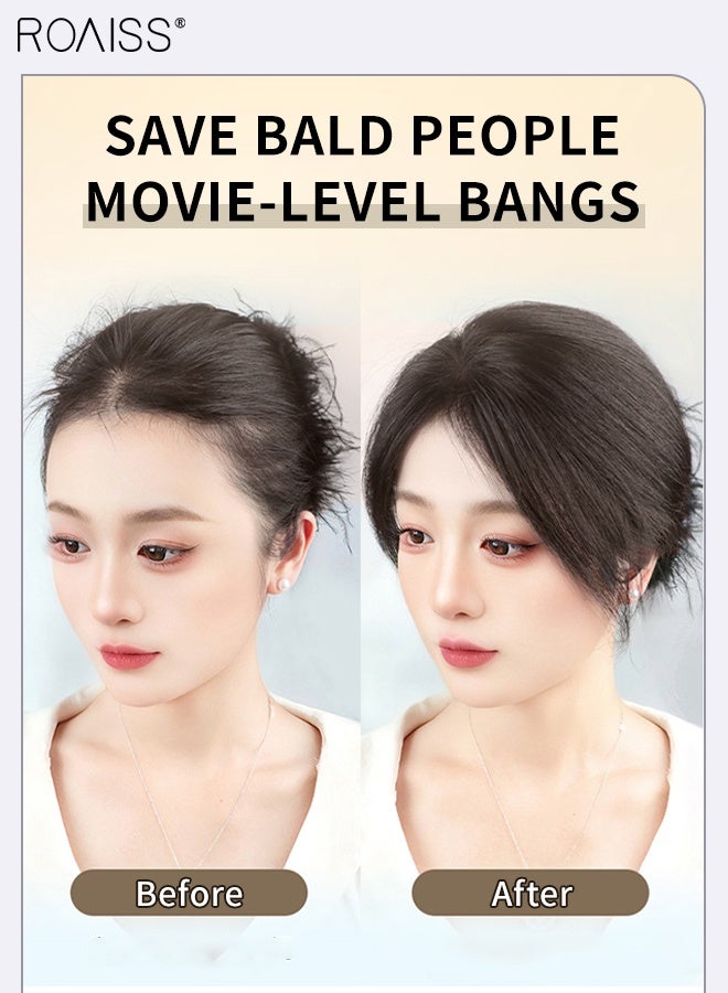 roaiss Women's Invisible Hair Topper with Bangs, Elegant Middle-parted Bangs, Thin  Breathable Inner Net Hairpiece, Suitable for Women with Sparse Hair Loss, Covering Grey Hair Increasing Hair Volume, Natural Black - Image 4