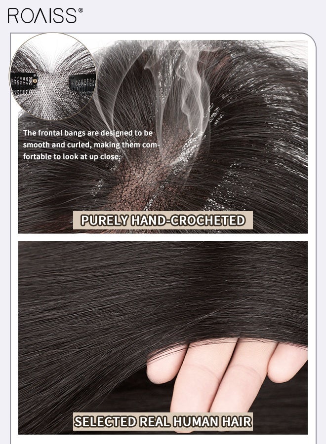 roaiss Women's Invisible Hair Topper with Bangs, Elegant Middle-parted Bangs, Thin  Breathable Inner Net Hairpiece, Suitable for Women with Sparse Hair Loss, Covering Grey Hair Increasing Hair Volume, Natural Black - Image 5
