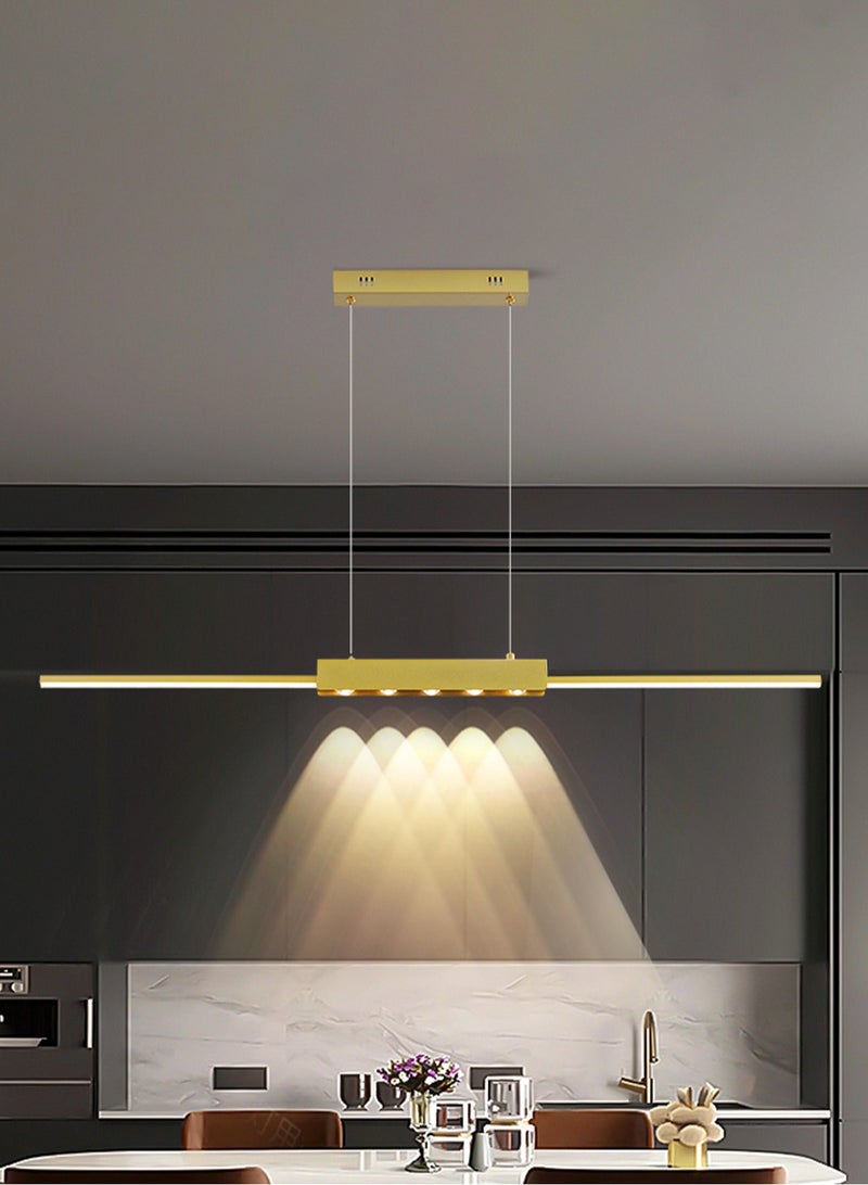 LOOPITYS Modern linear pendant lights, creative long line pendant lights, pendant lights (gold, diameter 100cm, with spotlight, temperature adjustable from 3000k to 6000k, hanging wire length adjustable 150CM) are suitable for restaurants, kitchens, living rooms, bedrooms, etc. - Image 1