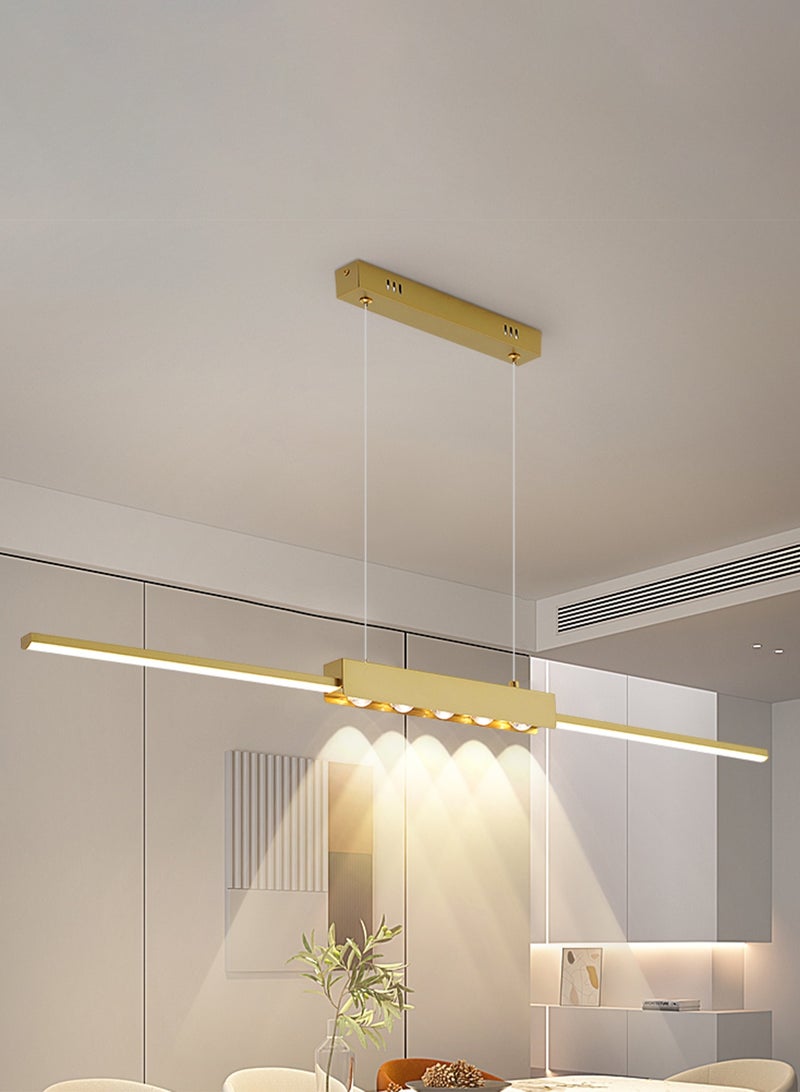 LOOPITYS Modern linear pendant lights, creative long line pendant lights, pendant lights (gold, diameter 100cm, with spotlight, temperature adjustable from 3000k to 6000k, hanging wire length adjustable 150CM) are suitable for restaurants, kitchens, living rooms, bedrooms, etc. - Image 2