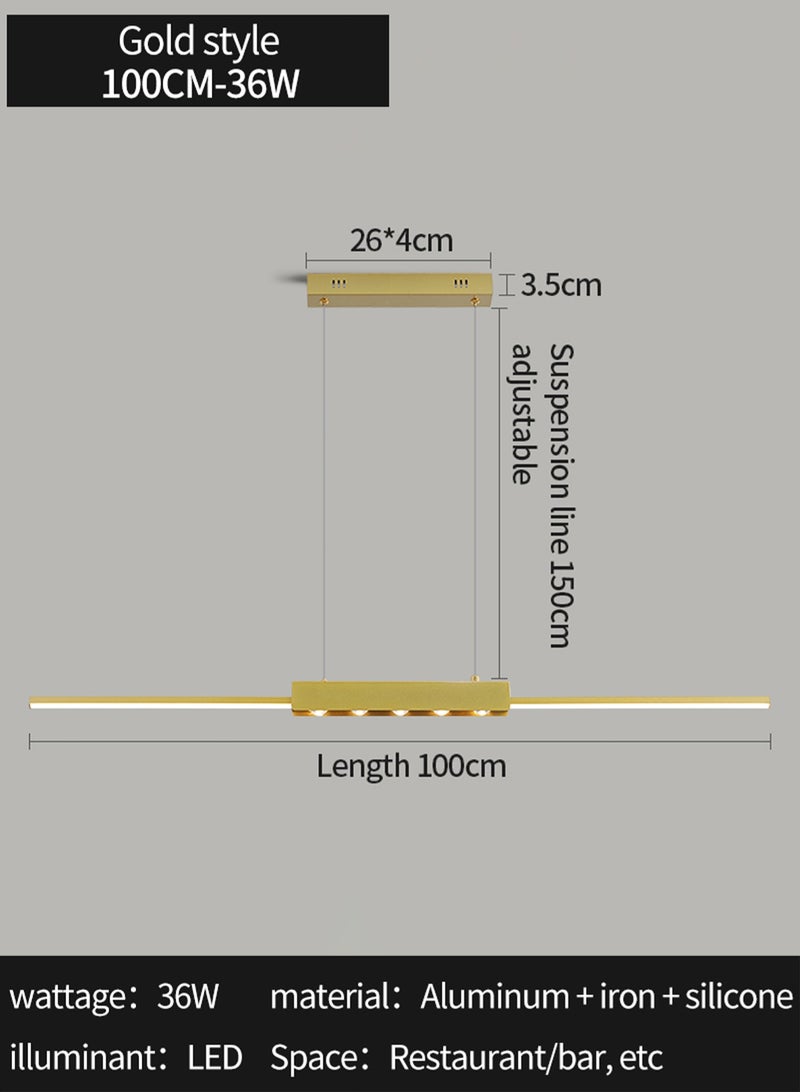 LOOPITYS Modern linear pendant lights, creative long line pendant lights, pendant lights (gold, diameter 100cm, with spotlight, temperature adjustable from 3000k to 6000k, hanging wire length adjustable 150CM) are suitable for restaurants, kitchens, living rooms, bedrooms, etc. - Image 3