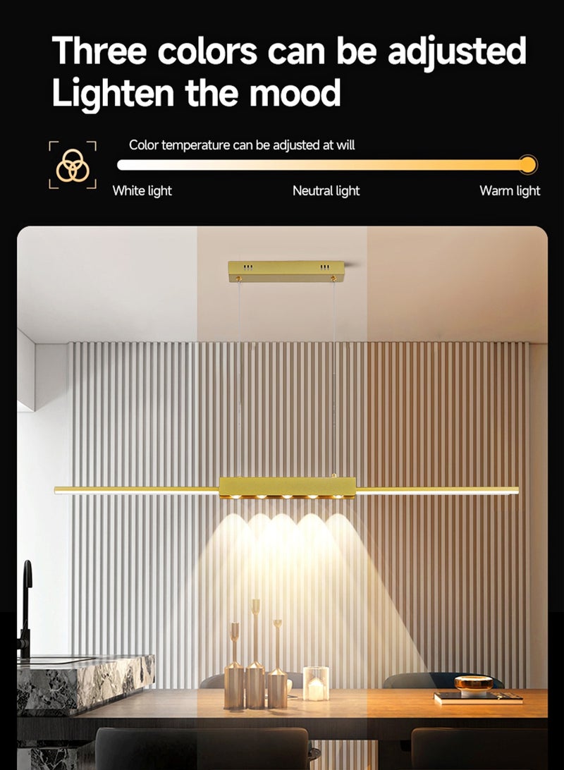 LOOPITYS Modern linear pendant lights, creative long line pendant lights, pendant lights (gold, diameter 100cm, with spotlight, temperature adjustable from 3000k to 6000k, hanging wire length adjustable 150CM) are suitable for restaurants, kitchens, living rooms, bedrooms, etc. - Image 4