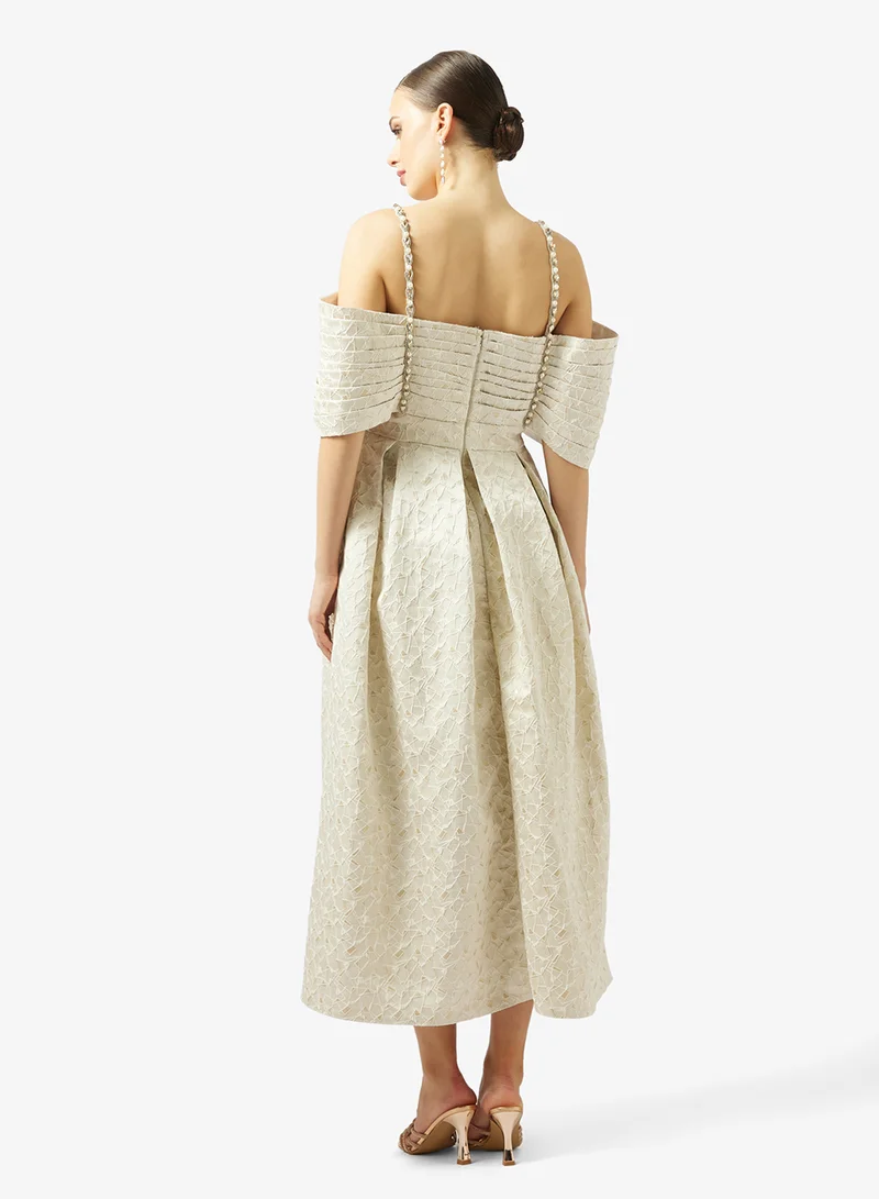 Threadz by Ajooni Off-Shoulder Brocade Dress