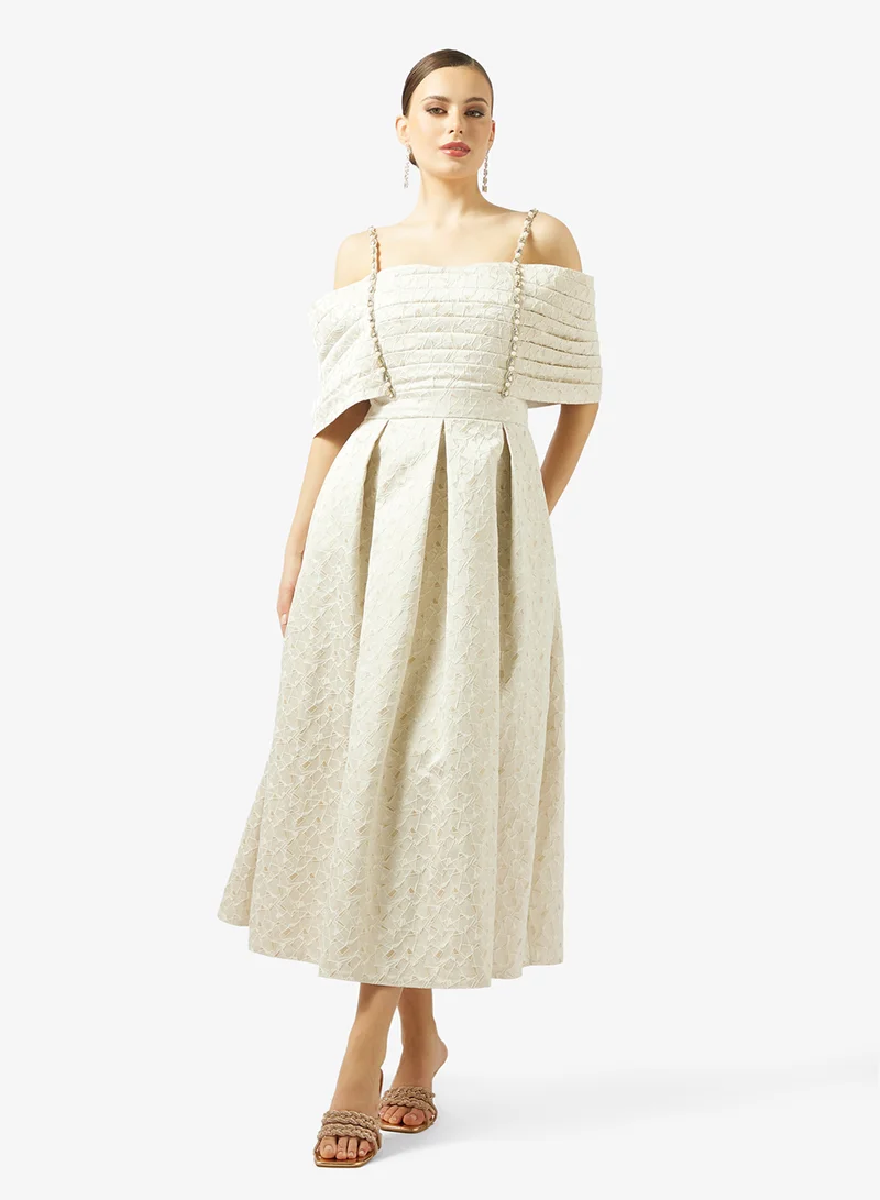 Threadz by Ajooni Off-Shoulder Brocade Dress