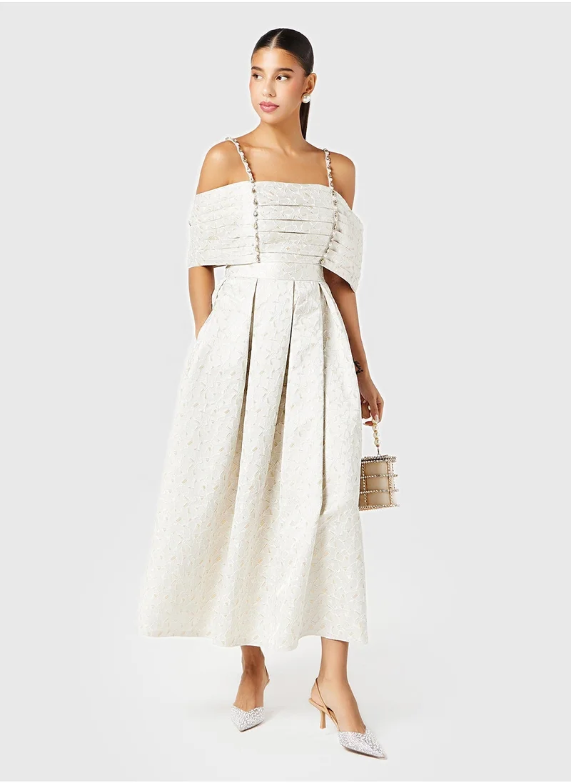 ثريدز باي اجوني Embellished Straps Off Shoulder Pleated Dress