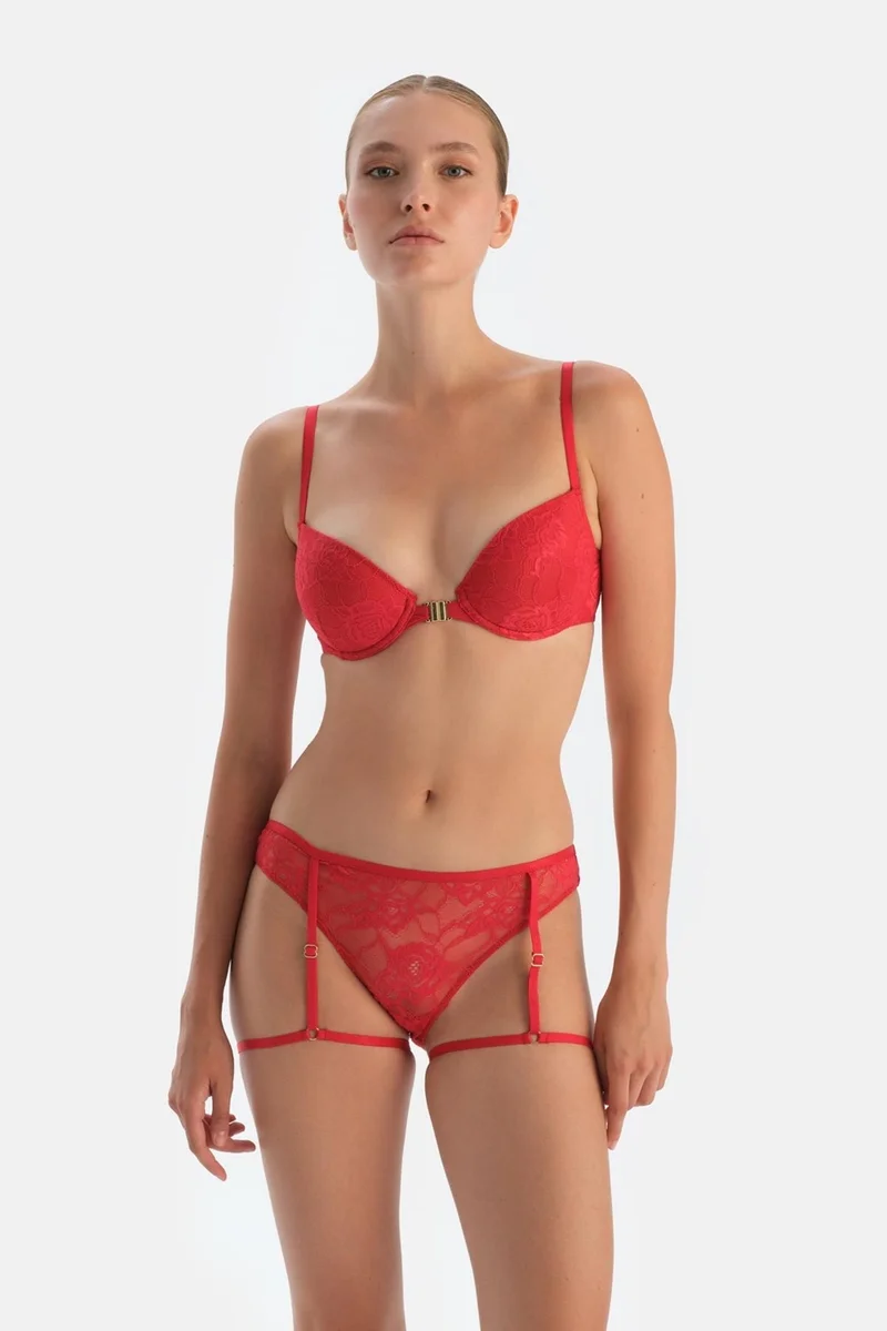dagi Red Garter Belt Look Adjustable Elastic Brazilian Panties