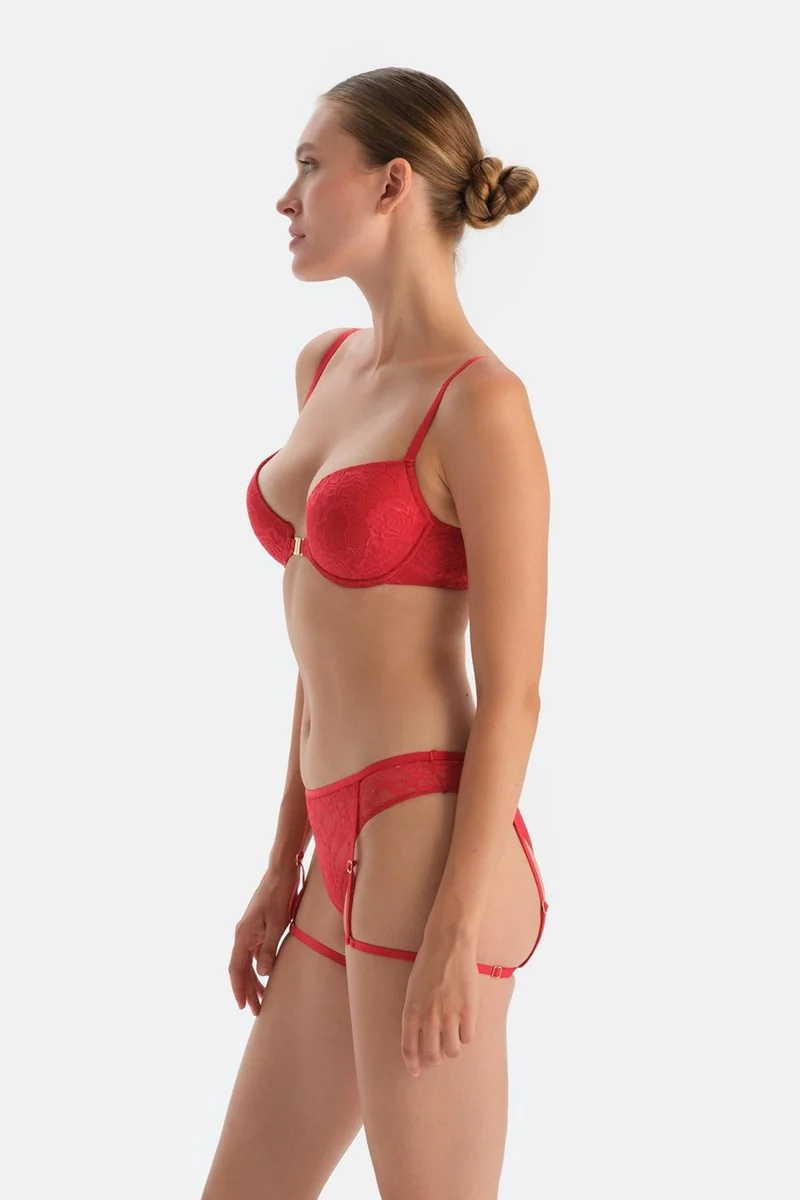 dagi Red Garter Belt Look Adjustable Elastic Brazilian Panties