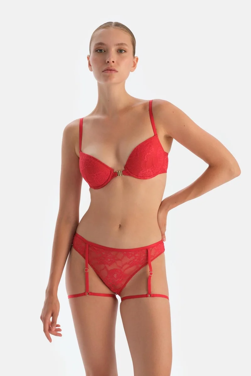 dagi Red Garter Belt Look Adjustable Elastic Brazilian Panties