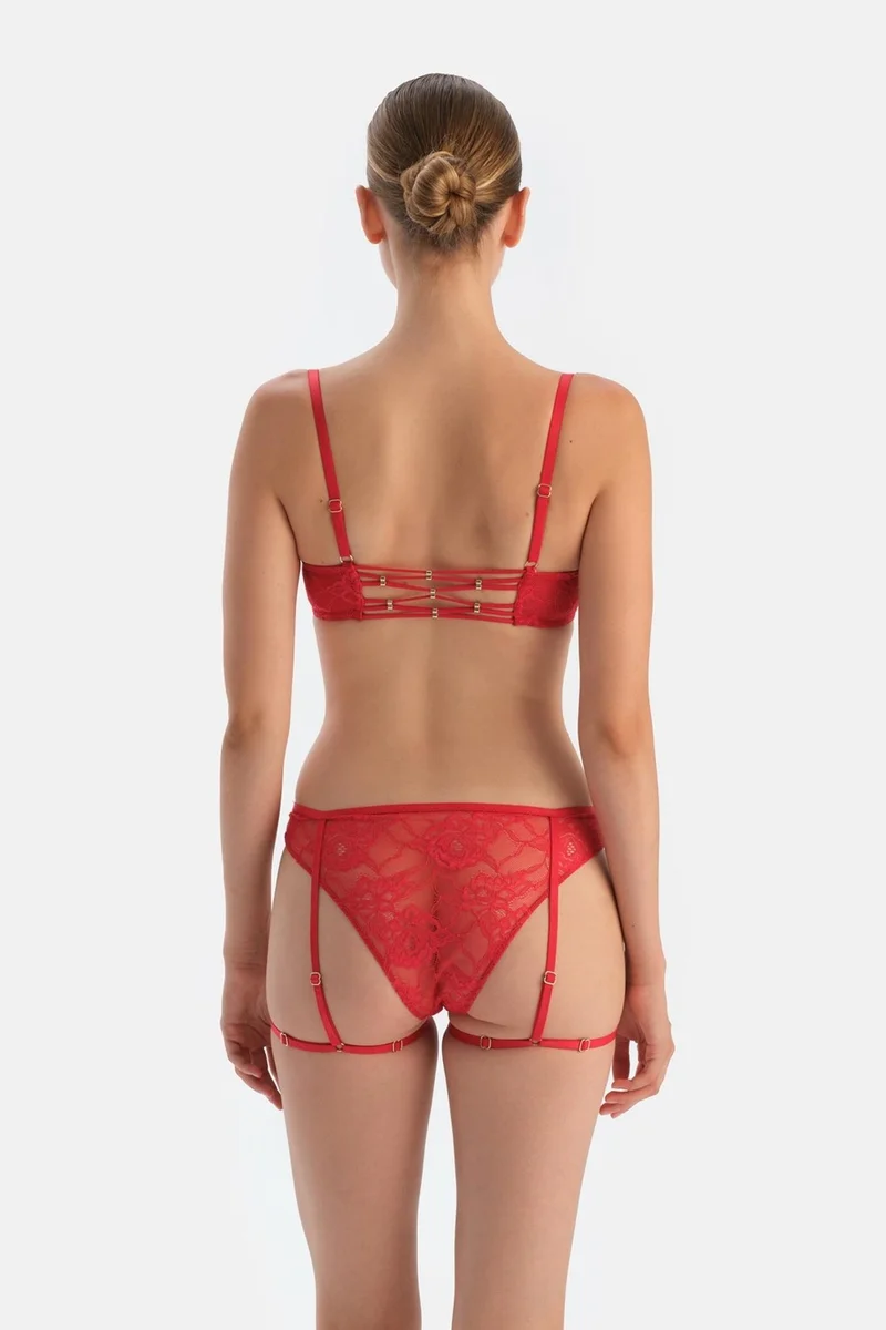 dagi Red Garter Belt Look Adjustable Elastic Brazilian Panties
