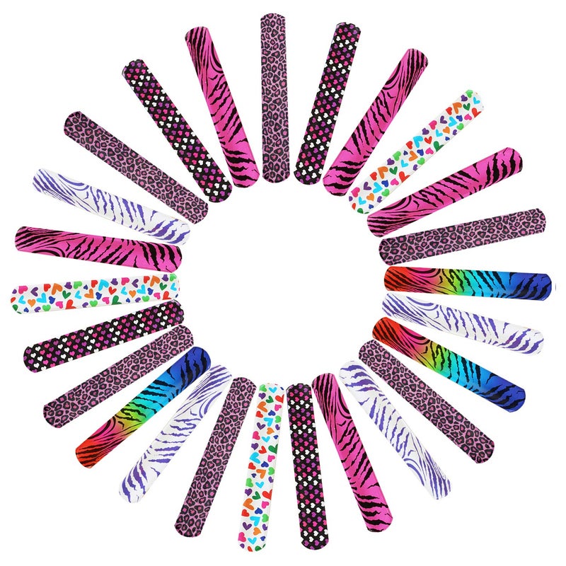 Novelty Place Animal/Heart Print Slap Bracelets Party Wrist Strap for Adult Teens Kids - 9" Assorted Colors (Pack of 25) - Image 1