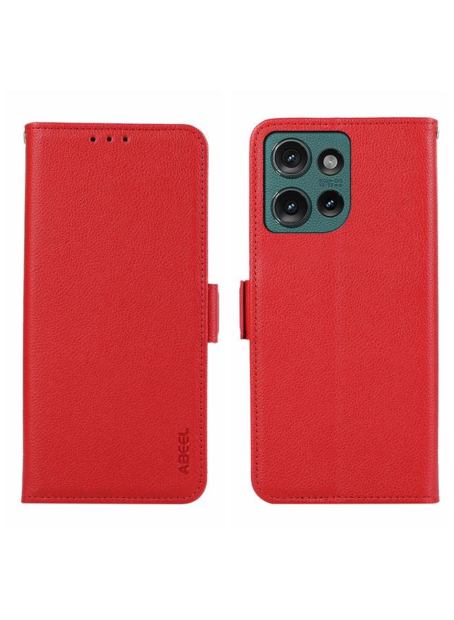 اس-توب جراب لهاتف Motorola Edge 50 من ABEEL مصنوع من الجلد بنمط الليتشي مع خاصية تحديد الهوية بموجات الراديو - Image 1