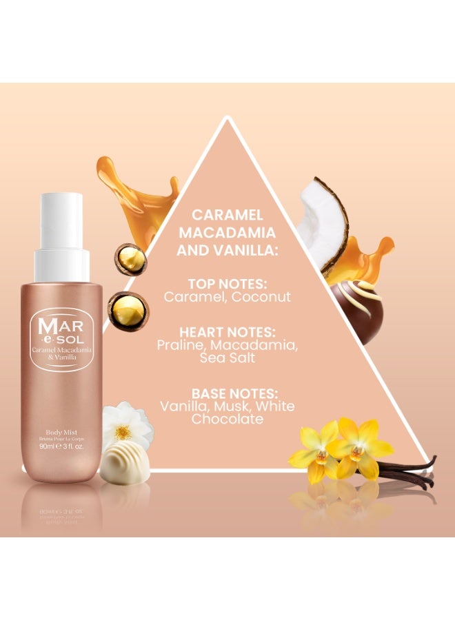 MAR.E.SOL Caramel Macadamia & Vanilla Gift Set – Body Mist 90ml + Body Scrub 100g + Body Butter 75ml | Sweet & Long-Lasting Fragrance | Nourishing Body Care Gift Set for Women - Image 2