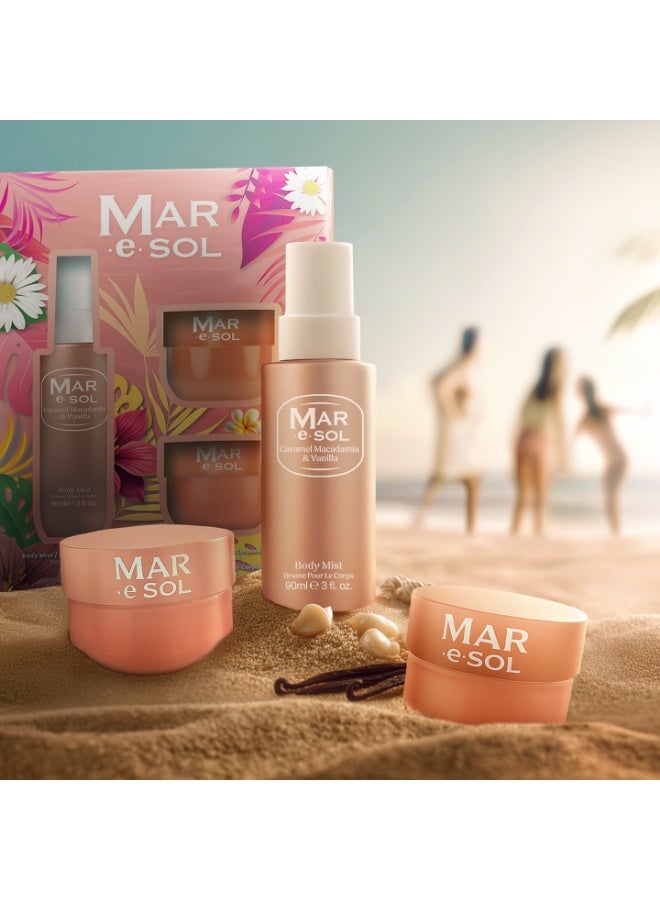 MAR.E.SOL Caramel Macadamia & Vanilla Gift Set – Body Mist 90ml + Body Scrub 100g + Body Butter 75ml | Sweet & Long-Lasting Fragrance | Nourishing Body Care Gift Set for Women - Image 5