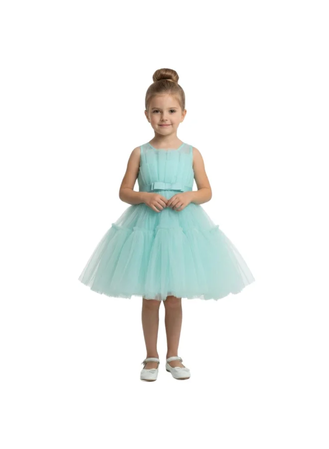 بيداني Mint Green Ruffled Tulle Flower Girl Dress with Bow Sash