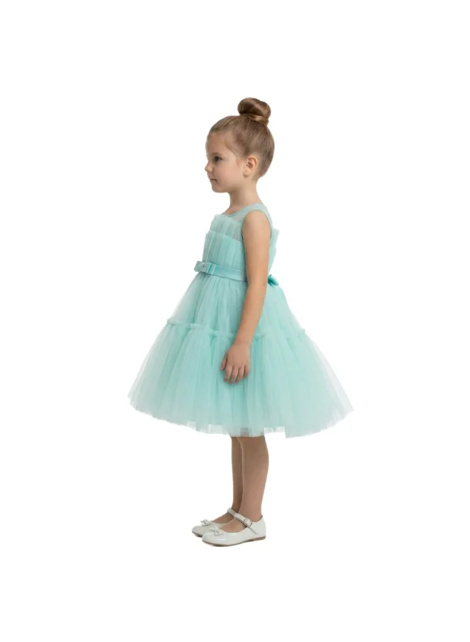بيداني Mint Green Ruffled Tulle Flower Girl Dress with Bow Sash