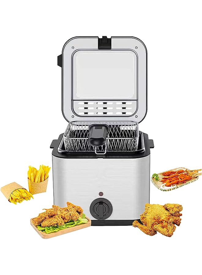 IAF Deep Fryer 2.5L Tank Deep Fat Fryer with Viewing Window Temperature Up to 180°C Stainless Steel Chip Fryer Cold Zone Technology Removable Oil Basket Automatic Fryer 1000W (Black-B - Image 1