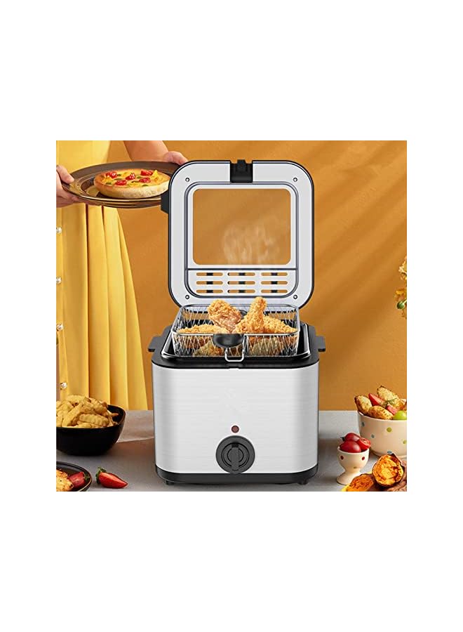 IAF Deep Fryer 2.5L Tank Deep Fat Fryer with Viewing Window Temperature Up to 180°C Stainless Steel Chip Fryer Cold Zone Technology Removable Oil Basket Automatic Fryer 1000W (Black-B - Image 2