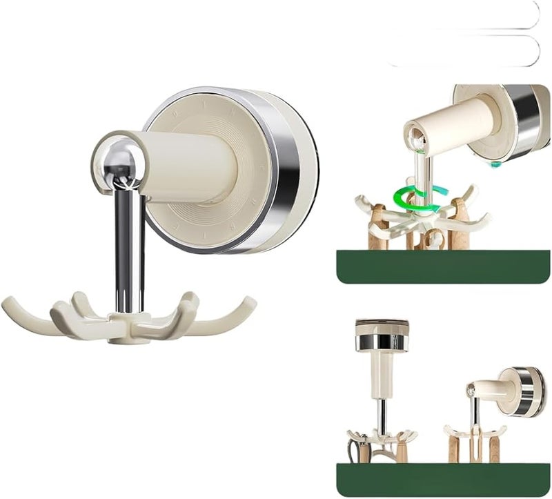 كريمي وايت 6 مخلب دوارة شفاط هوك حائط رف يحمل 3 كجم لا حاجة للحفر - Image 2