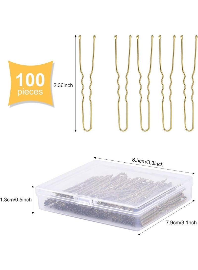 مجموعة 100 دبوس شعر، مشابك شعر معدنية متموجة، دبابيس شعر طويلة، تزيين ستايلينغ، تشمل صندوق تخزين، تصميم متموج، غير سهلة الكسر والتلاشي، للنساء والفتيات، ذهبية - Image 2