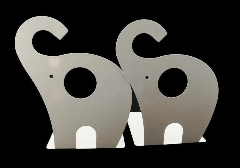 Winterworm Cute Elephant Bookend for Kids, Metal Bookends, Bookends for Baby Nursery, Nursery Decor (White) - Image 1