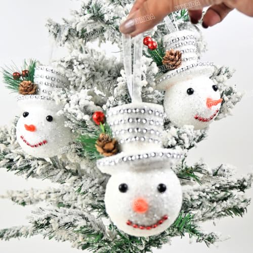 VikriDA Big Size Snowman Ornaments for Christmas Tree (11 cm) | Set of 6 Snowman Hanging Decorations for Xmas Home & Party Décor - Image 4