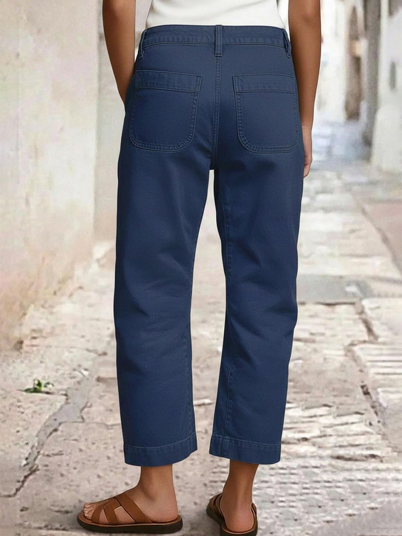 Flamingals Straight Leg Low Rise Barrel Pants Casual Stretchy Vintage Carrot Chino Pants for Women Trendy Without Belts Navy Blue XL - Image 3