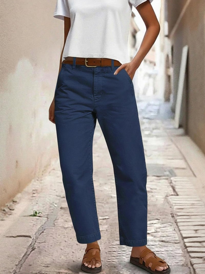Flamingals Straight Leg Low Rise Barrel Pants Casual Stretchy Vintage Carrot Chino Pants for Women Trendy Without Belts Navy Blue XL - Image 4