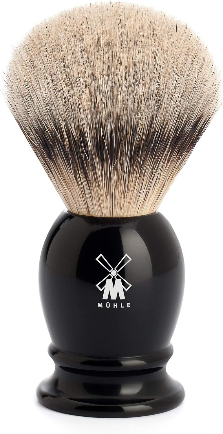 MÜHLE فرشاة حلاقة فاخرة من MÜHLE CLASSIC بشعيرات ثعلب فضي ومقبض من الراتنج الأسود - Image 1