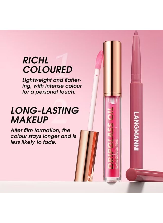 LANGMANNI This Set Includes 2pcs: a Lip Oil And a Lip Liner. The Glossy Lip Oil Provides Long-Lasting Hydration, While The Matte Lip Liner Helps Achieve Flawless Lip Makeup. It'S a 2-In-1 Lip Set, Perfect As Gifts for Women - Image 2