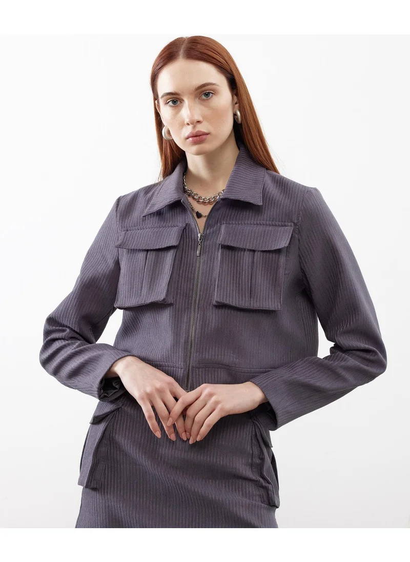 Juste Velvet Pocket Detail Jacket Anthracite