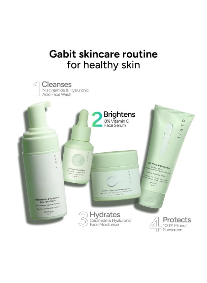 GABIT 8% Vitamin C Face Serum for Glowing Skin | Brightening Serum for Dark Spots, Tanned & Dull Skin; Hydrates | Alpha Arbutin, Hyaluronic, Ferulic, CiCa, Prebiotic, Probiotic | Oil & PEG free |30 ml - Image 5