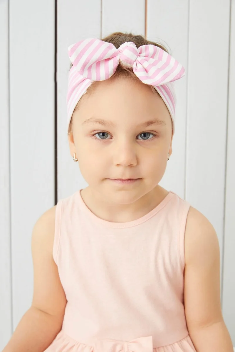 Babygiz Pink White Striped Handmade Soft Bow Tied Natural Cotton Combed Cotton Baby Kids Girls Bandana Best Of Series