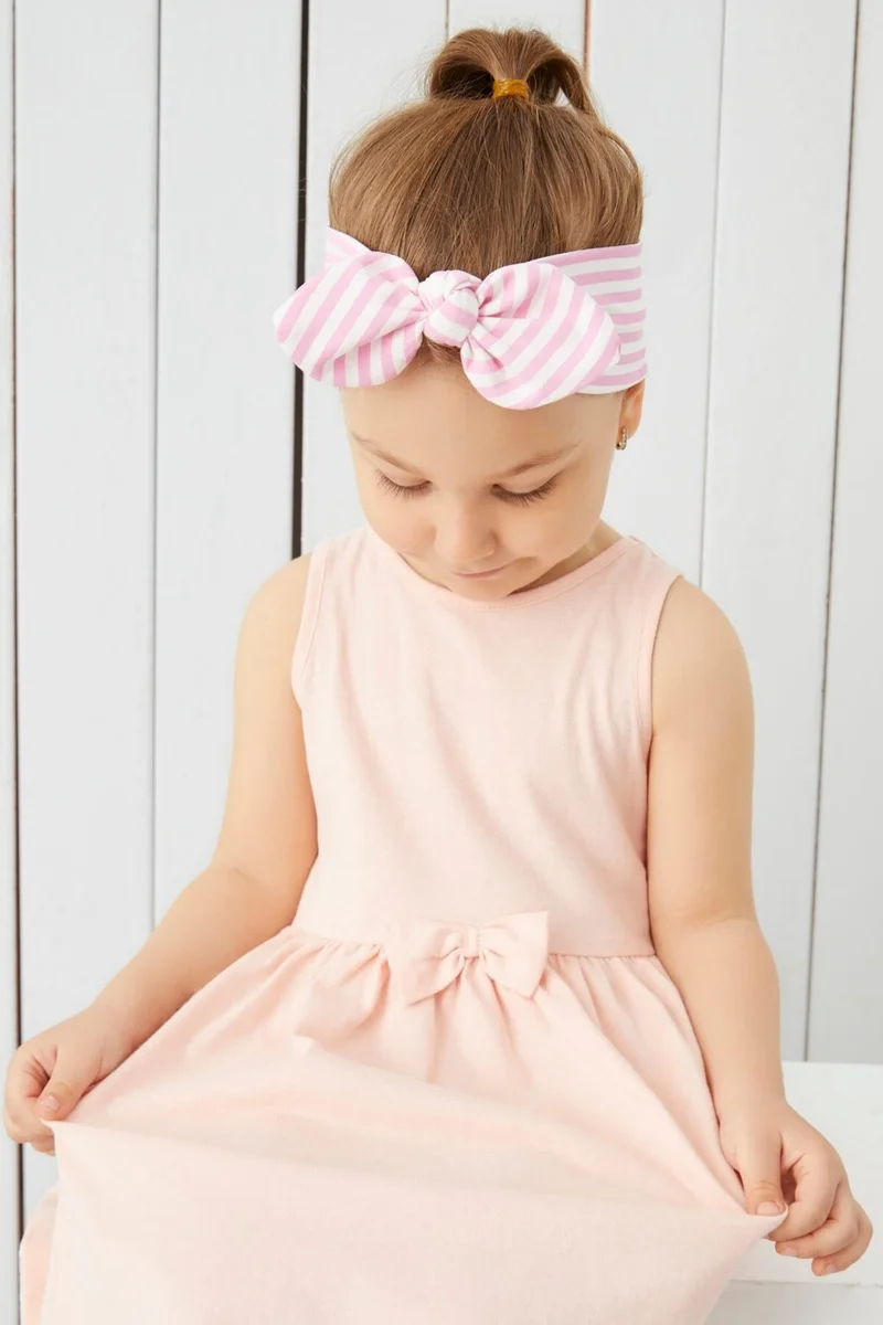 Babygiz Pink White Striped Handmade Soft Bow Tied Natural Cotton Combed Cotton Baby Kids Girls Bandana Best Of Series