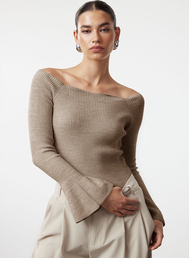 trendyol Mink Carmen Collar Sweater - Image 1