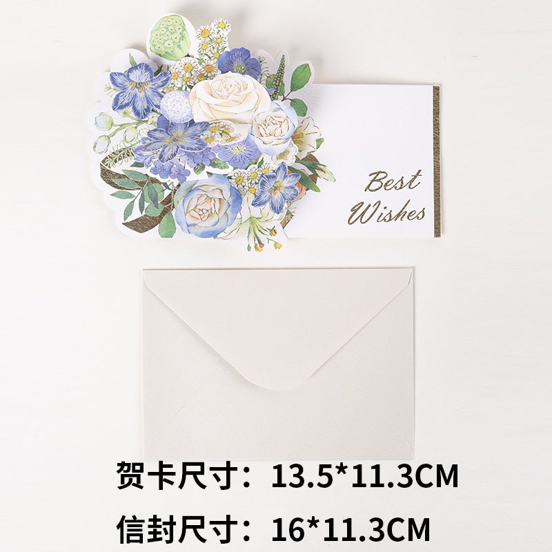 Lover Ins Birthday Gift Creative Watercolor Flower Greeting Card Stereo Greeting Card 3D Surprise Blessing Card Envelope - Image 1