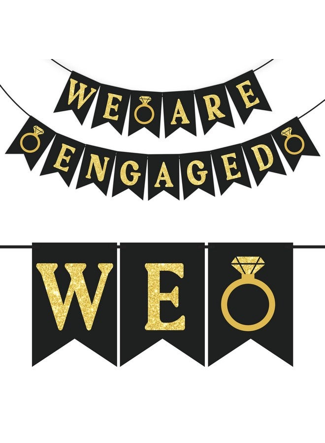 Wobbox Black & Golden Glitter "We Are Engaged" Engagement Bunting Banner,Enagement Decoration Item - Image 1