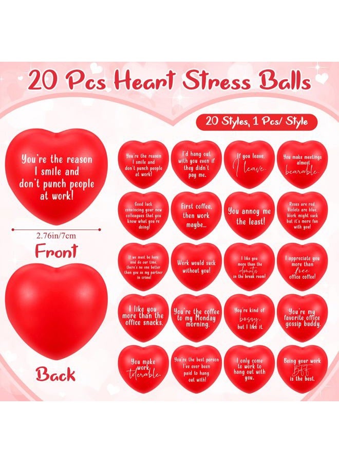 Soulchen 20 مجموعة هدايا يوم الحب لزملاء العمل كرات ضغط على شكل قلب مع عبارات مكتبية مضحكة وبطاقات يوم الحب لزملاء العمل وموظفي المكتب وفريق العمل لتخفيف التوتر (أحمر) - Image 2