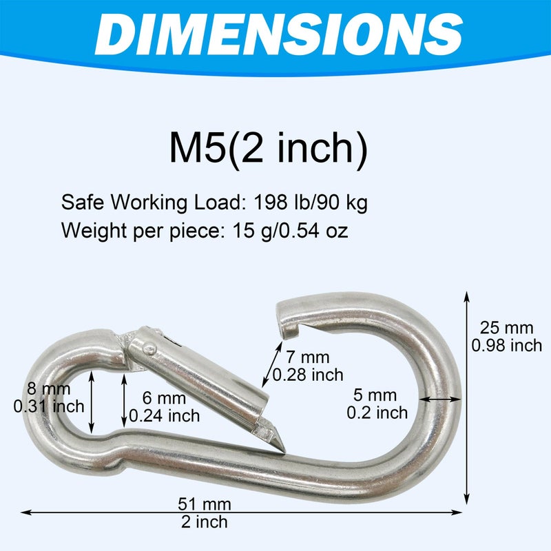Outmate Marine Grade 316 Stainless Steel Carabiners -2 inch Heavy Duty, Durable & Rust-Free Clips for Gym, Swing, Dog Leashes, Hammocks, Keychains, and More(316,M5,Pack of 12) - Image 3