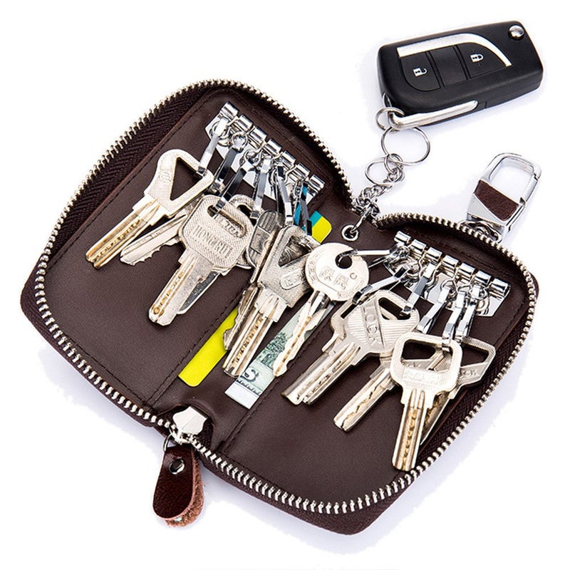 Zitokin Large Leather Key Case Wallet with 12 Hooks & 1 Keychain/Ring for Men or Women (Black) - Image 1
