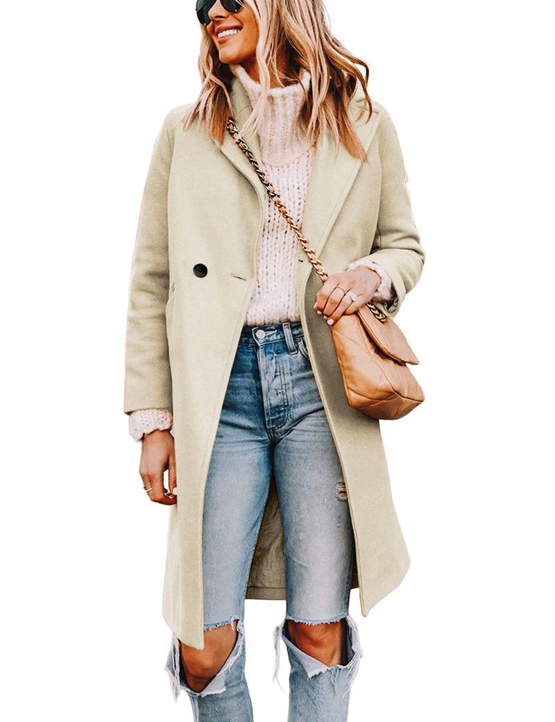 Tanming Women's Notch Lapel Double Breasted Wool Blend Mid Long Pea Trench Coat (Beige-M) - Image 1
