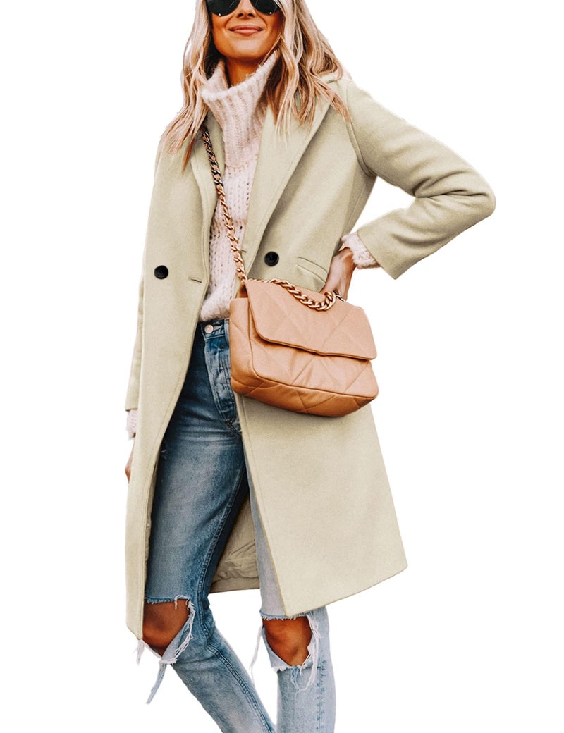 Tanming Women's Notch Lapel Double Breasted Wool Blend Mid Long Pea Trench Coat (Beige-M) - Image 2