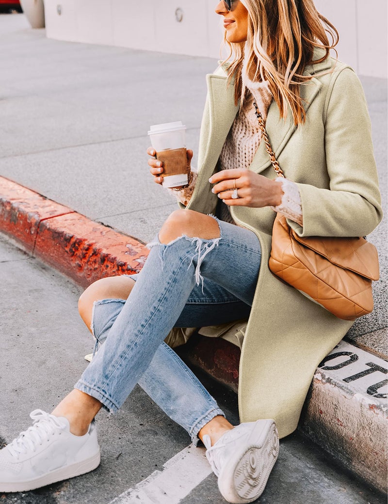Tanming Women's Notch Lapel Double Breasted Wool Blend Mid Long Pea Trench Coat (Beige-M) - Image 3
