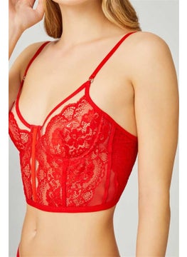 COTTONHILL Red Adjustable Elastic Underwire Transparent Lace Bralette  - Image 5
