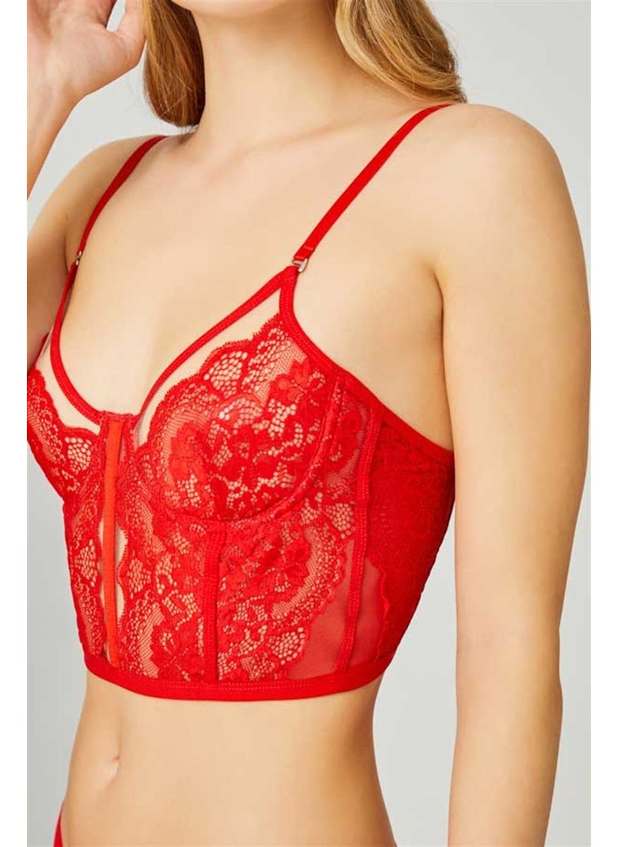 COTTONHILL Red Adjustable Elastic Underwire Transparent Lace Bralette  - Image 5