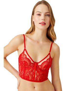 COTTONHILL Red Adjustable Elastic Underwire Transparent Lace Bralette  - Image 1